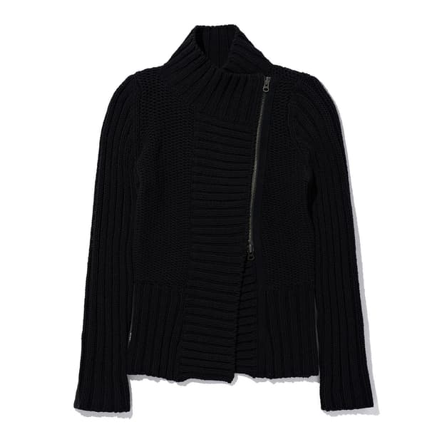 미스치프 ribbed collar zip sweater
