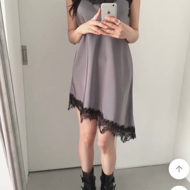 언발란스 레이스 슬립 나시 원피스 레이어드 샤틴 실크