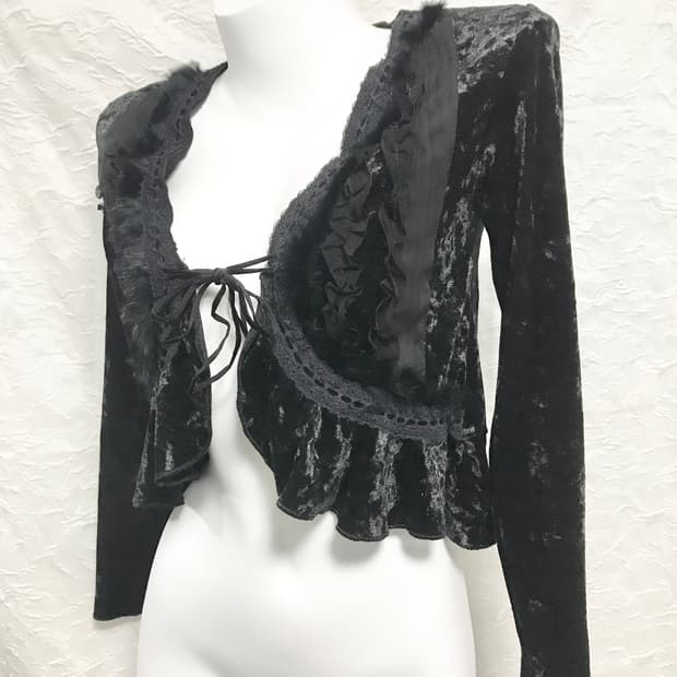 빈티지 페어리 벨벳 퍼 가디건