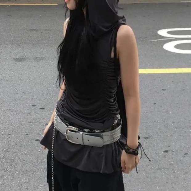 하몽마켓 hood shirring ops 후드 셔링 원피스 차콜