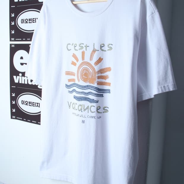 (L-XL) 밈더워드로브 반팔 티셔츠 오버핏 화이트 올드스쿨-H35537