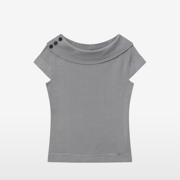 미세키서울 Button boat neck knit top GREY