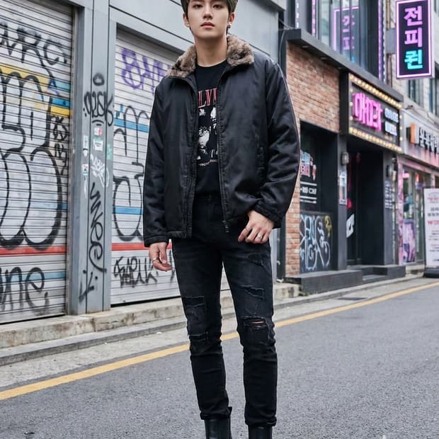 헨리코튼 토끼털 카라 자켓