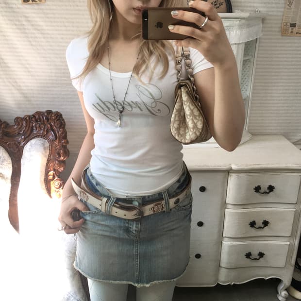 jpn vintage 하이틴 딱붙 프린팅 반팔