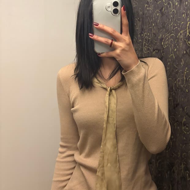 베이지 타이 골지 니트