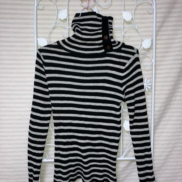 jpn vintage 블랙 그레이 스트라이프 하이넥 긴팔 y2k 스트릿 