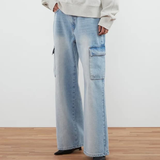 (우먼) 워시드 데님 카고 팬츠_스카이 블루