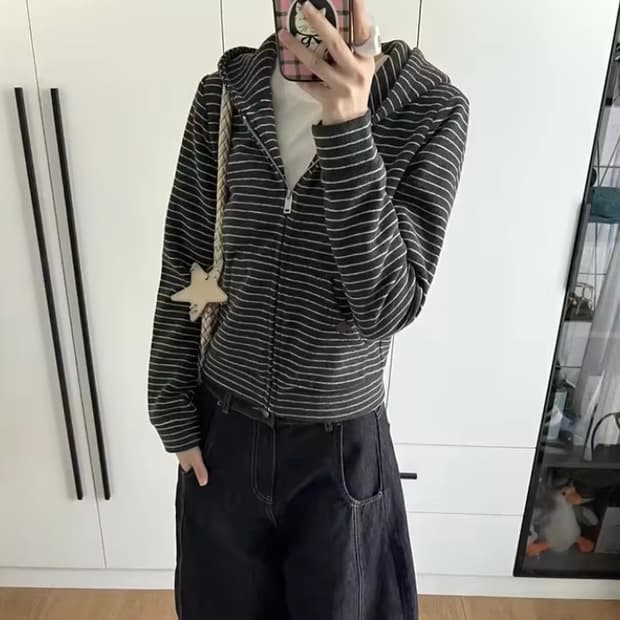 스트라이프 후드집업 