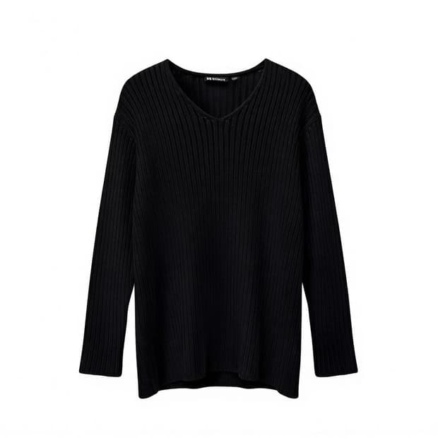 미니멀 코튼 골지니트 드롭숄더 롤링마감 디테일 롱핏 블랙