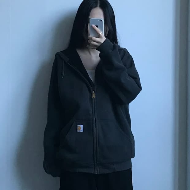 칼하트 지수로고 차콜 써멀 후드집업