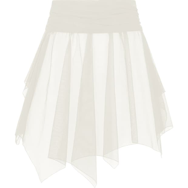 루즈슬립오버 Mesh Shirring Midi Skirt Ivory