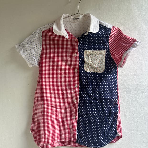 땡땡이 패치워크 셔츠