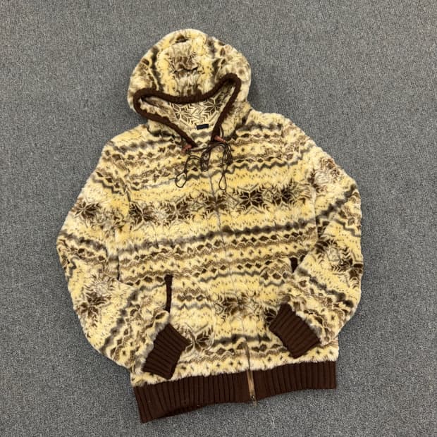 M)Japnese vintage 노르딕 패턴 플리스 후드 자켓