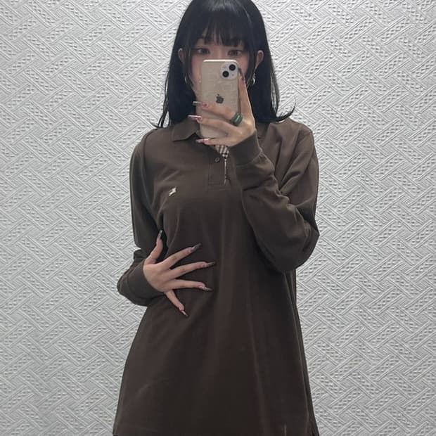 버버리 빈티지 캐주얼 초코브라운 PK 카라 롱슬리브 S C11876