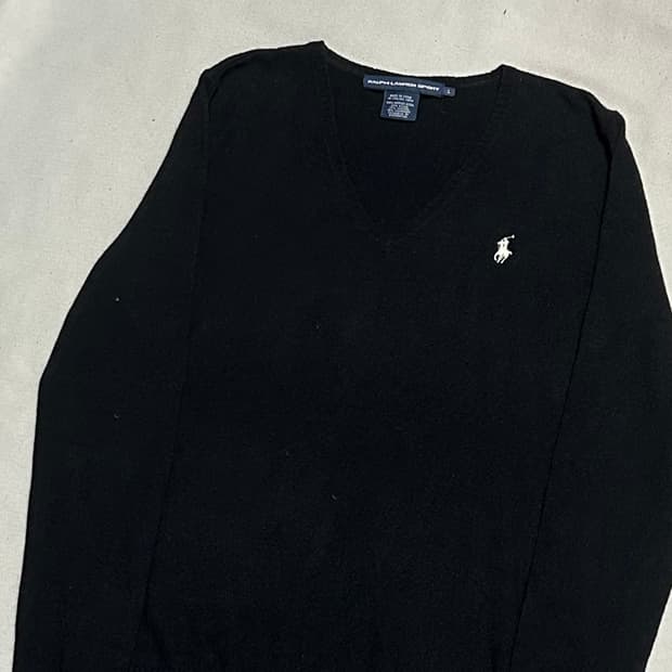 L 폴로랄프로렌 캐시미어 여성용 블랙 브이넥 니트