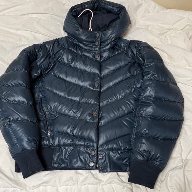 여L) 노스페이스 후드 패딩 펄 블루 구스다운 550