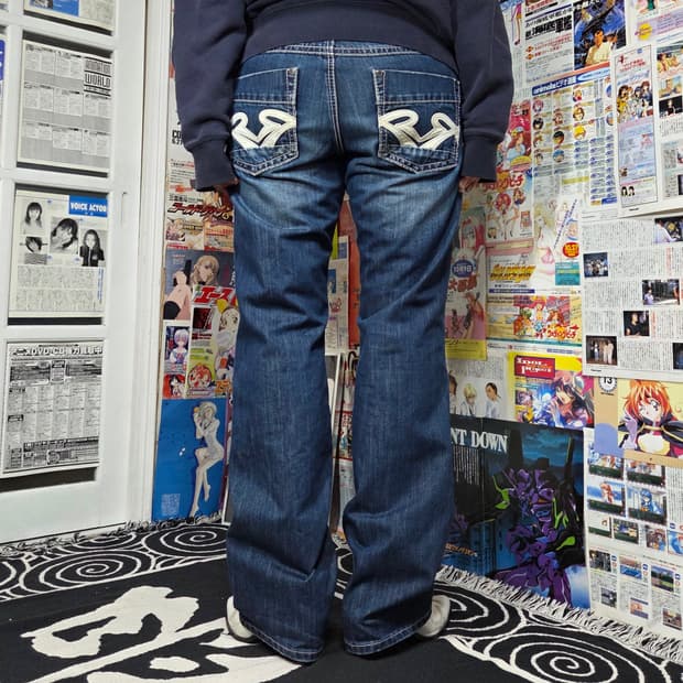 빈티지 포켓 자수 진청 데님 팬츠