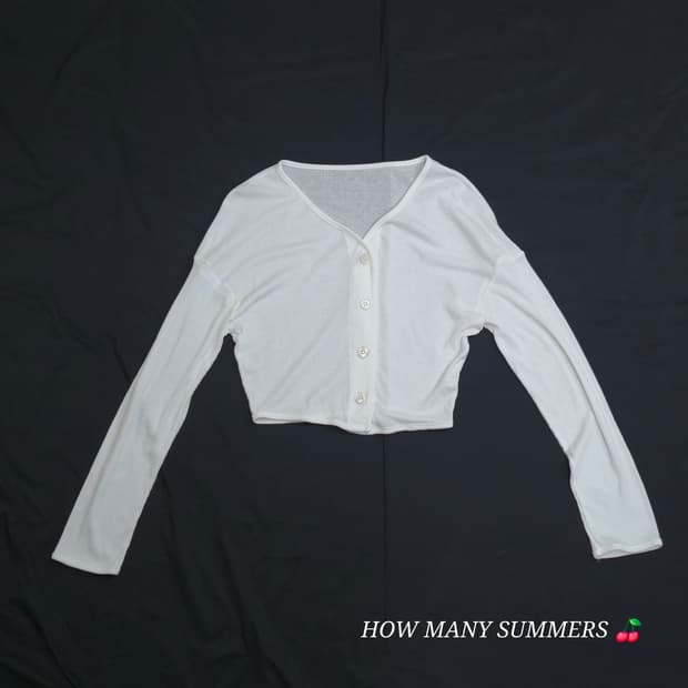 ​Y2K 하이틴 룩 슬림핏 골지 크롭 가디건 화이트 숏 브이넥
