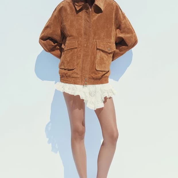 M(KR 66) 자라 100% 스웨이드 가죽 포켓 봄버 재킷