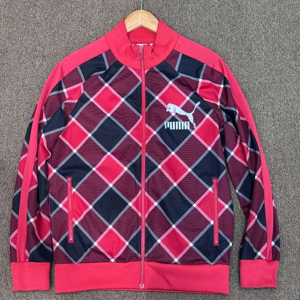 푸마 올드스쿨 레드 블랙 체크 트랙탑 져지