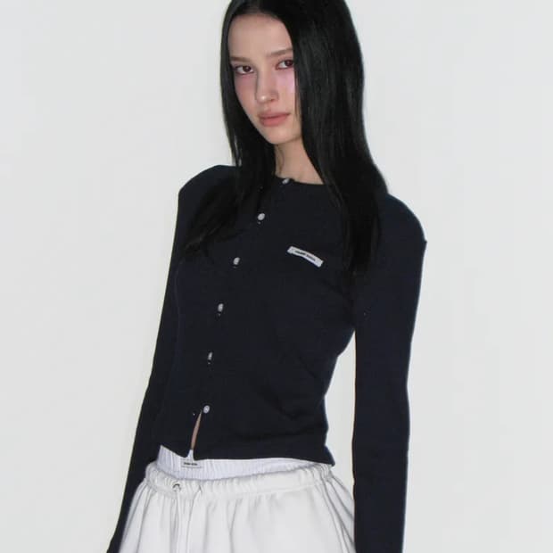 크랭크 니트 스터드 버튼 가디건 네이비