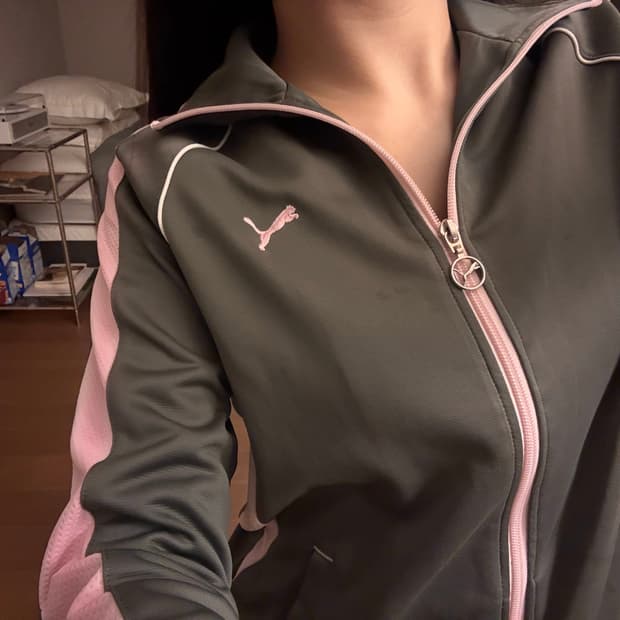 푸마 핑크 배색 라인 포인트 집업 져지 모리걸 갸루 y2k 미사깔