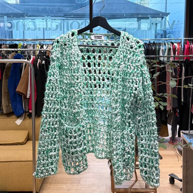 잉크 그린 크로셰 니트 가디건 