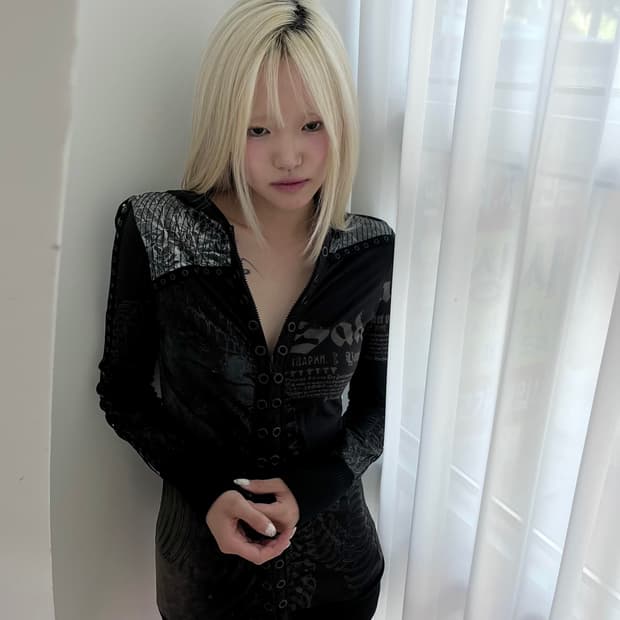 ‘SALVAGE' leather eyelet long sleeve