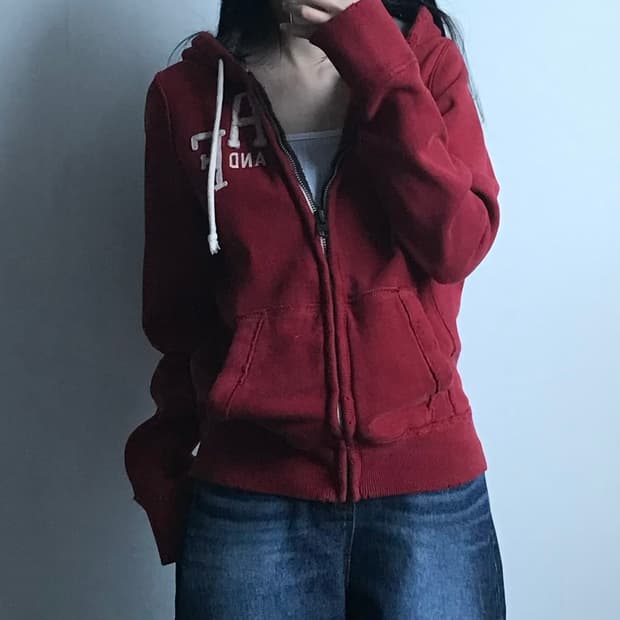 아베크롬비 y2k 와투케 레드 헤비코튼 후드집업