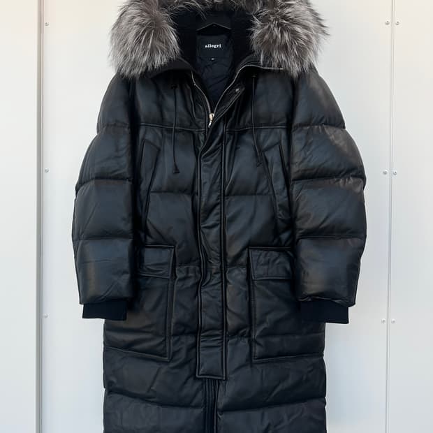 알레그리 천연 양가죽 + 구스다운 롱 패딩 블랙  (50, 민트급)