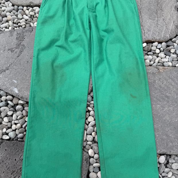 90s GREEN FRENCH DOUBLE TUCK 와이드 프렌치워크팬츠