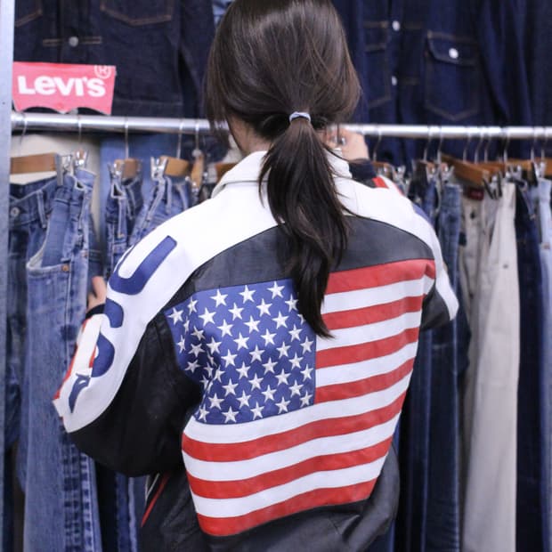 HUMAN BEING Flag Leather Bomber