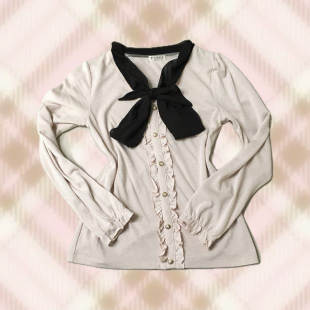 엑시즈팜 딸기초코 리본 니트 블라우스 라떼 히메 갸루 러블리 로걀 빈티지