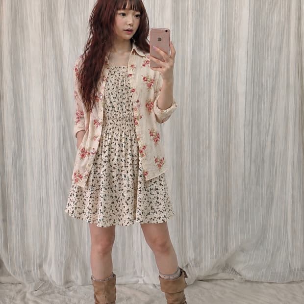 고양이 패턴 원피스 코디 set