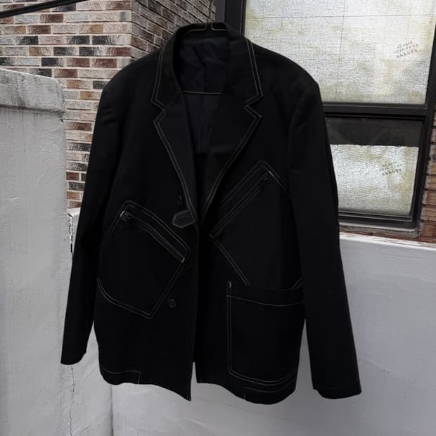 요지야마모토 몰스킨 비대칭 포켓 지퍼 스티치 블레이저 자켓