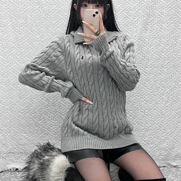 폴로 랄프로렌 모던 시크 캐주얼 반집업 꽈배기 니트 M C10021