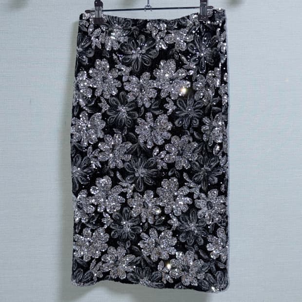 글리터 플라워 롱 스커트