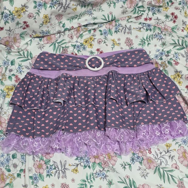 빈티지) 퍼플 레이스 하트 캉캉 히메오네갸루st 트랄 서브컬쳐 미니스커트