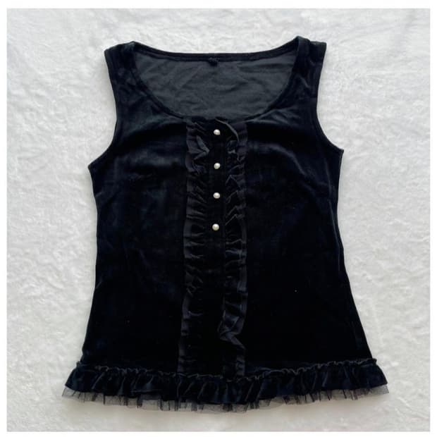 블랙 고딕모리걸 레이스 벨벳 진주버튼 슬리브리스