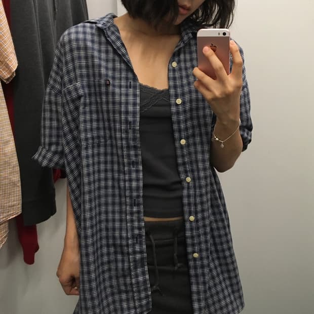 폴로 랄프로렌 체크 반팔 셔츠 네이비
