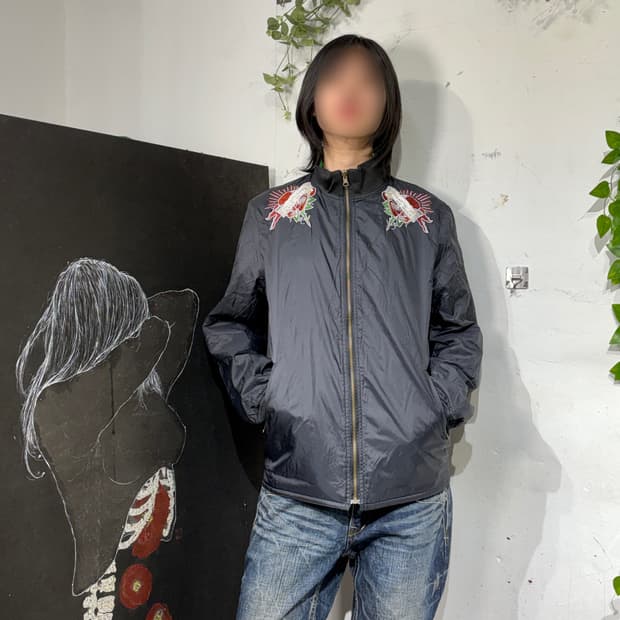 일본빈티지 양면 스카잔 해골 자수 프린팅 스카쟌 자켓 L