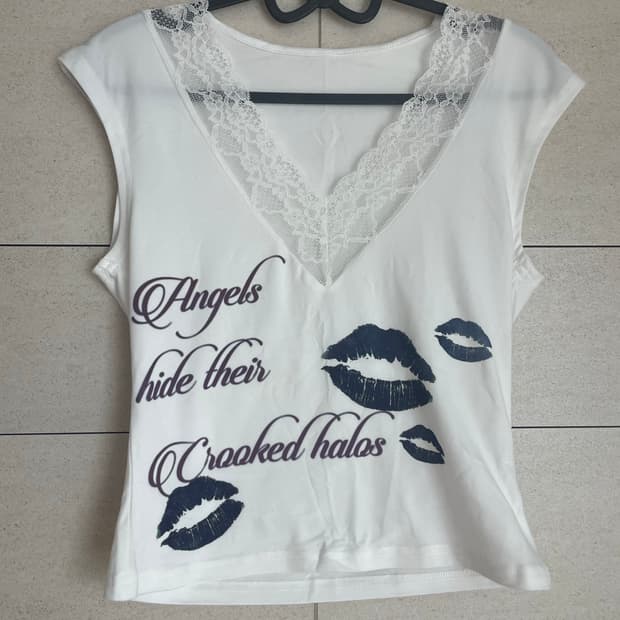 레이스 레터링 슬리브리스 핀터 갸루