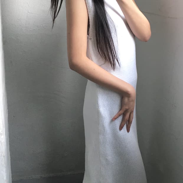 CELINE 셀린느 화이트컬러 터틀넥 슬리브리스 코튼 원피스