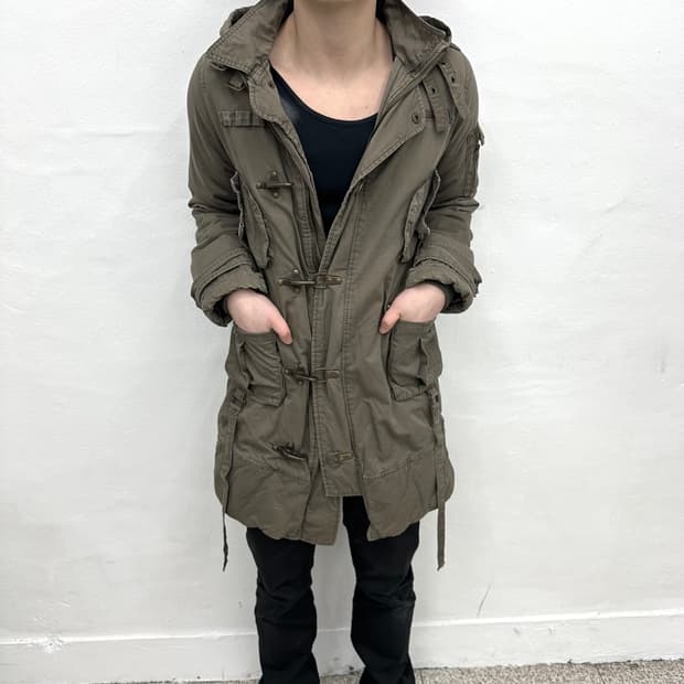Khaki buckle detail hood jacket