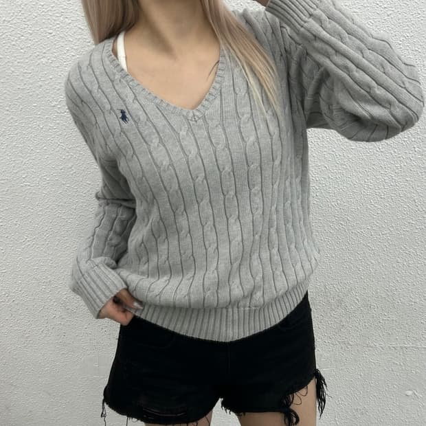 폴로 랄프로렌 네이비포니 그레이 꽈배기 니트 L