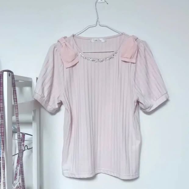 일본빈티지 히메 갸루깔 핑크 반팔티