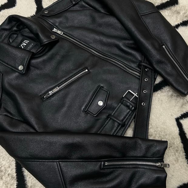 [한국XL]ZARA 비건레더 크롭 바이커 자켓/블랙