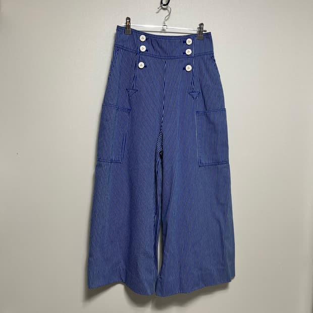 럭키슈에뜨 블루  스트라이프 와이드 팬츠 38