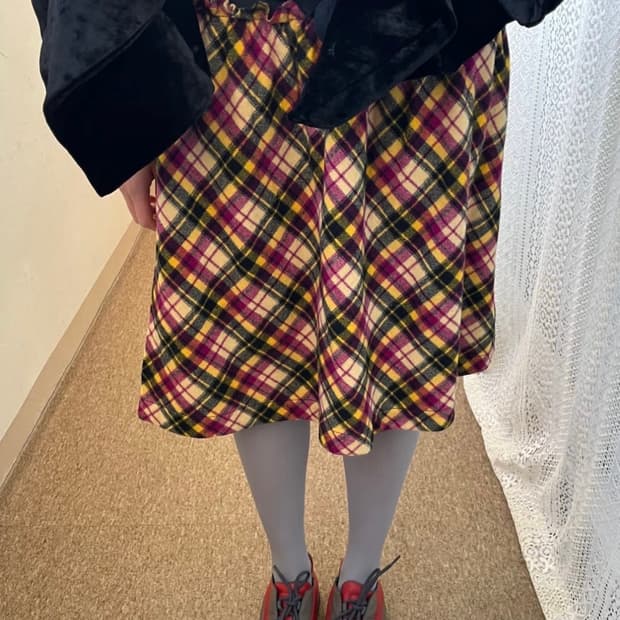comme des garcons vivid check skirt