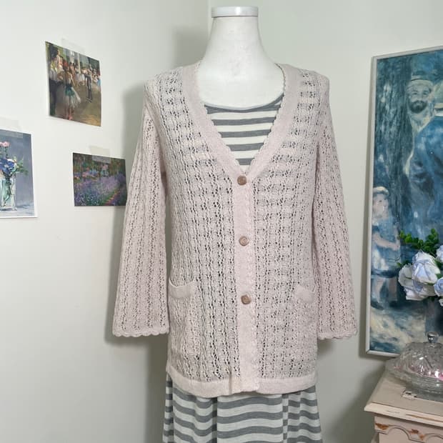 sheer pink crochet cardigan